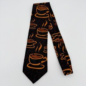 RM Style Men's Black Coffee Cup Espresso Bean Pattern Necktie